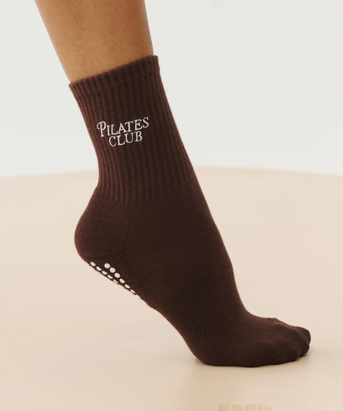 Crew Non Slip Grip Socks - Pilates Club Brown
