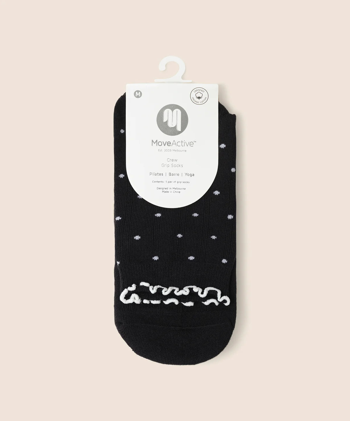 Crew Non Slip Grip Socks - Black Polka Ruffle
