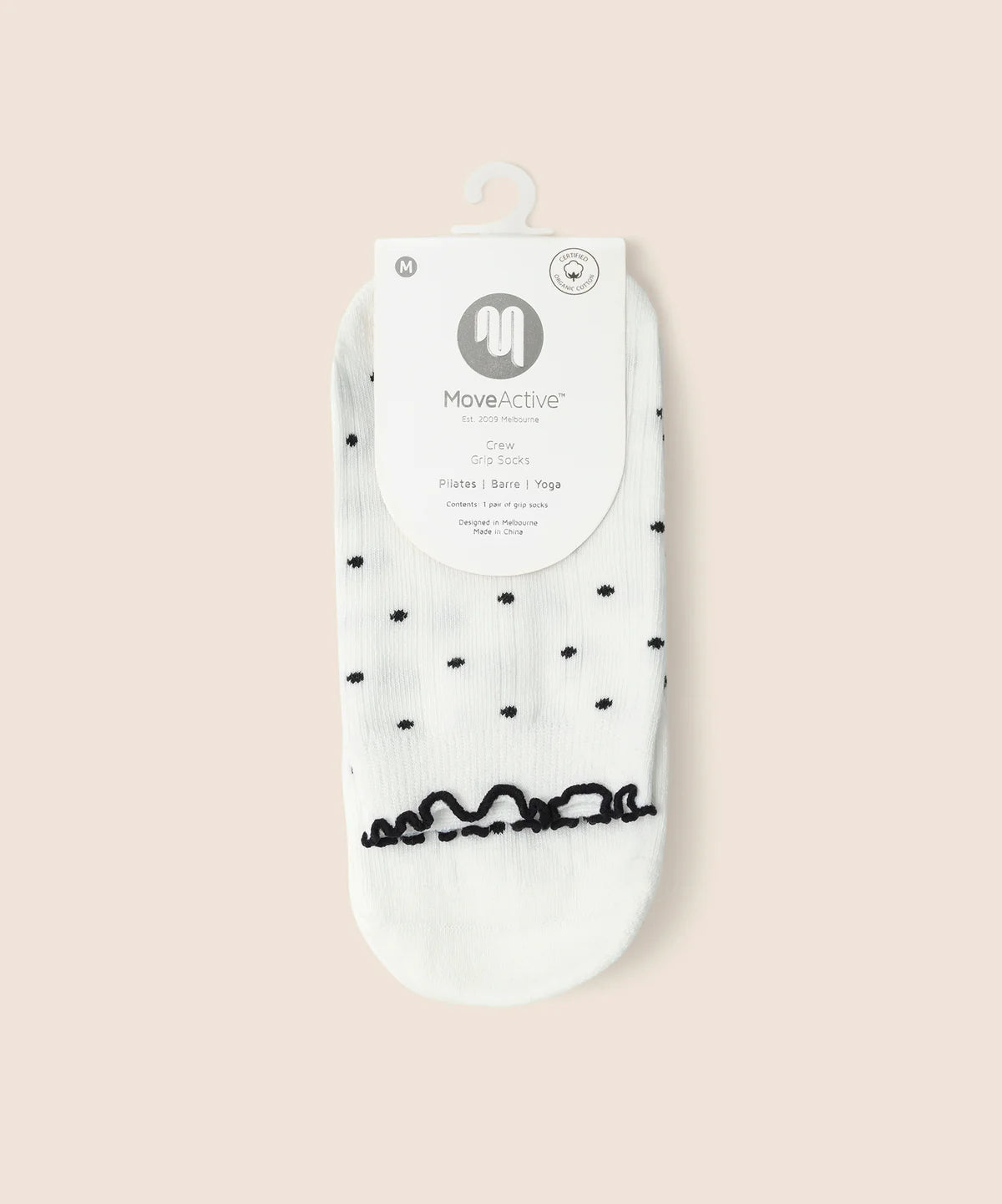 Crew Non Slip Grip Socks - White Polka Ruffle