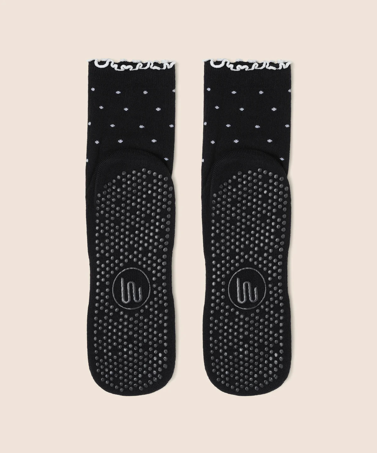 Crew Non Slip Grip Socks - Black Polka Ruffle