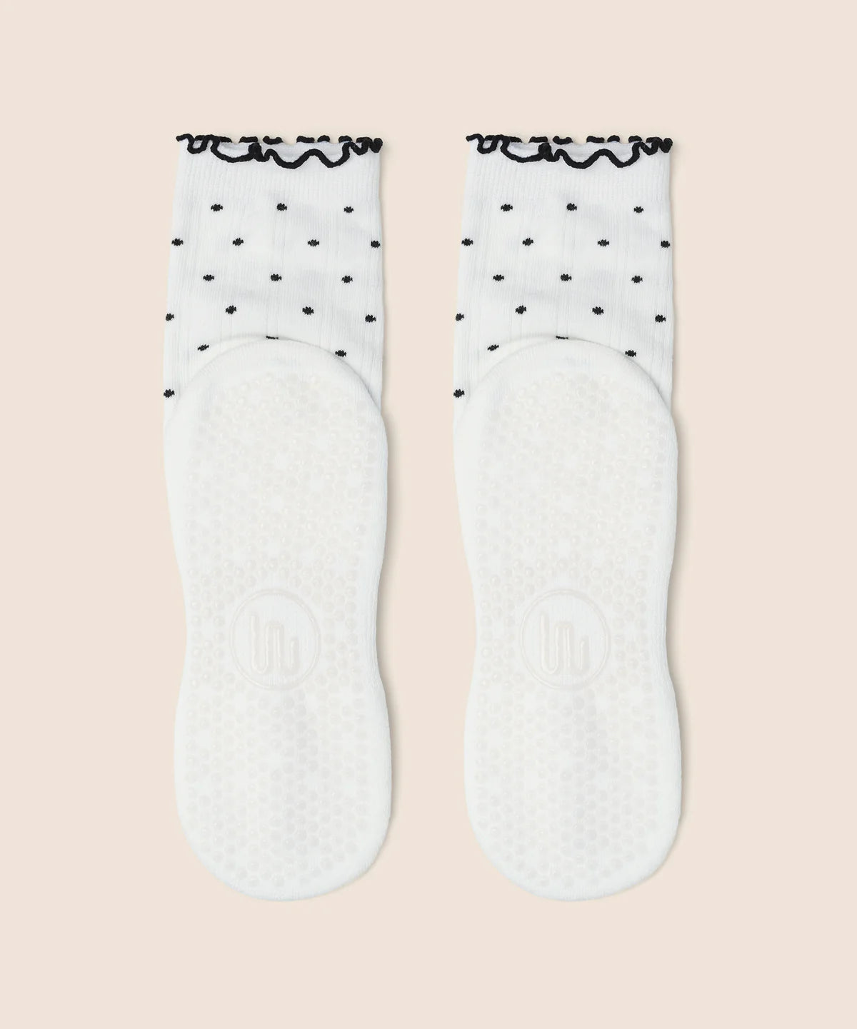 Crew Non Slip Grip Socks - White Polka Ruffle