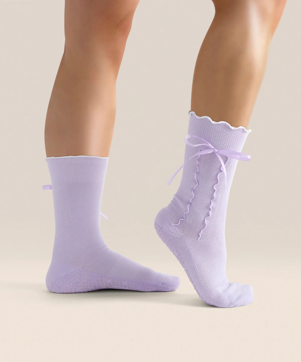 Crew Non Slip Grip Socks - Lavender Bow