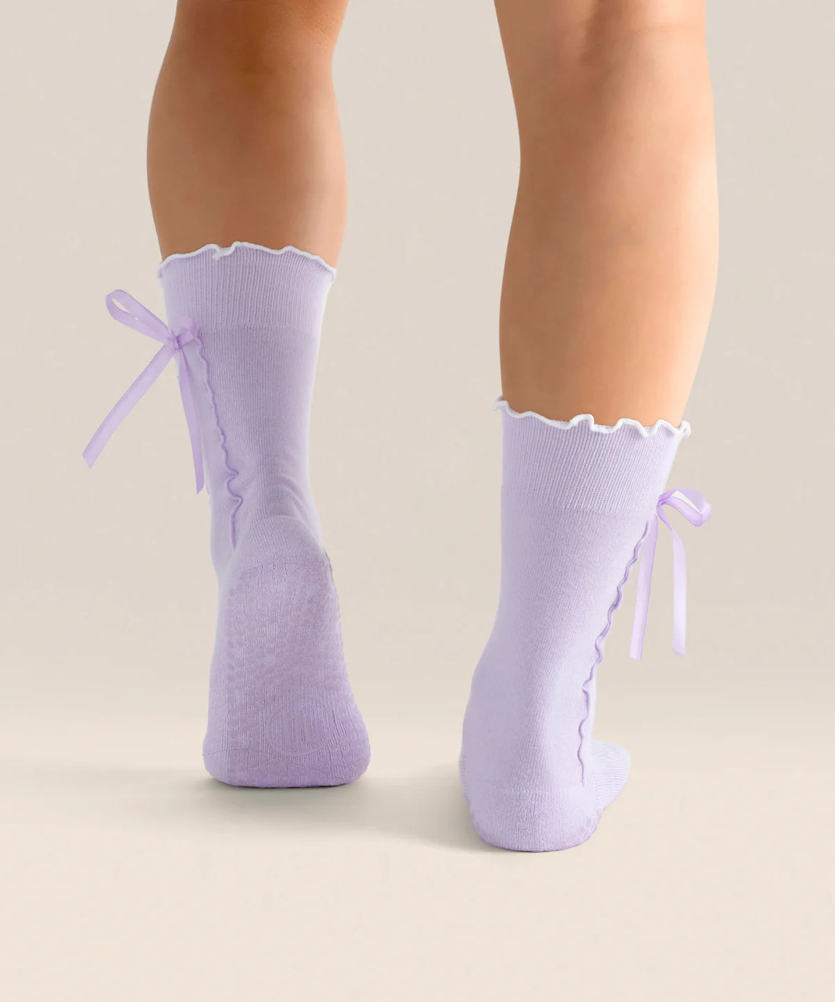 Crew Non Slip Grip Socks - Lavender Bow