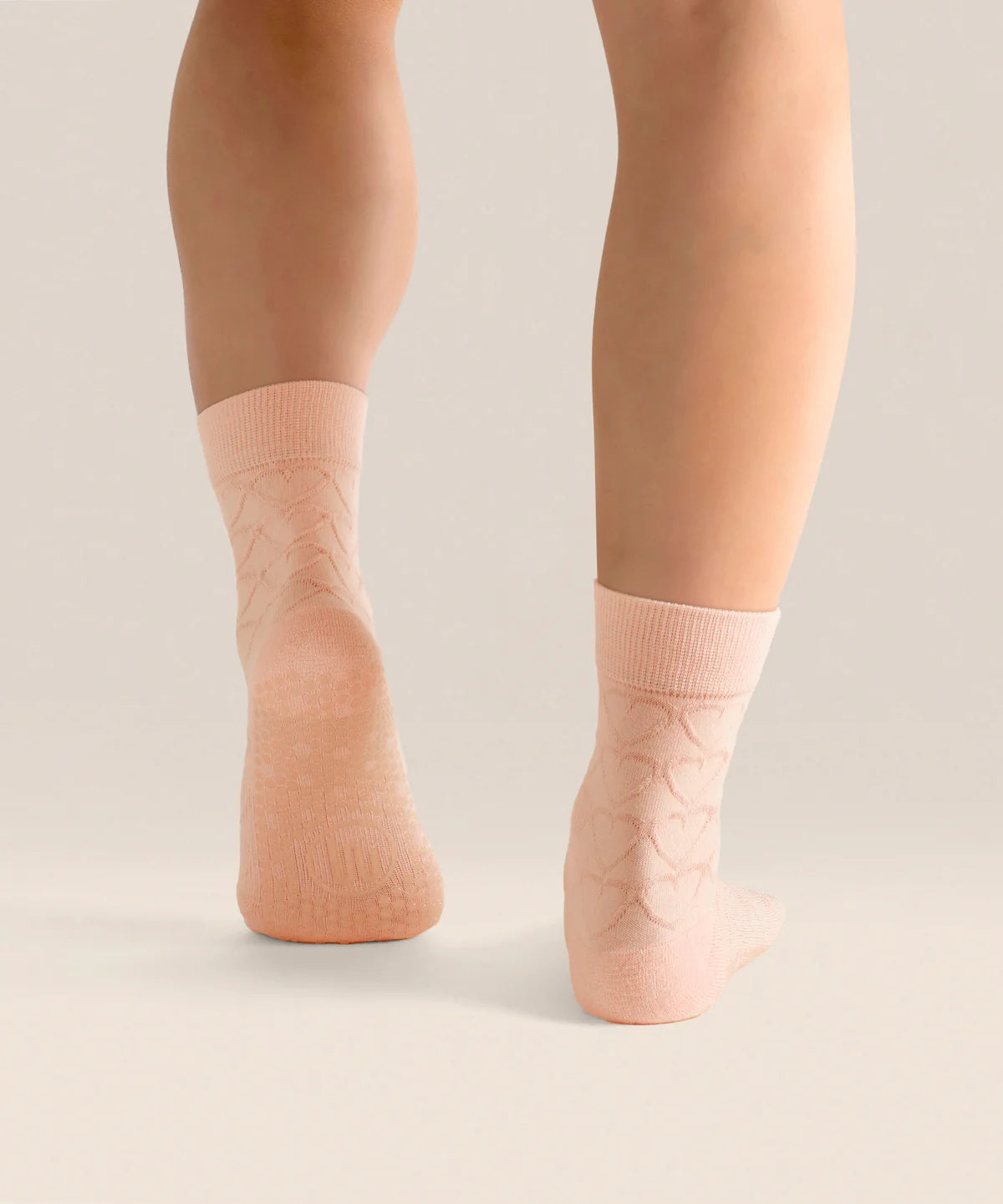 Crew Non Slip Grip Socks - Parfait Pink Hearts