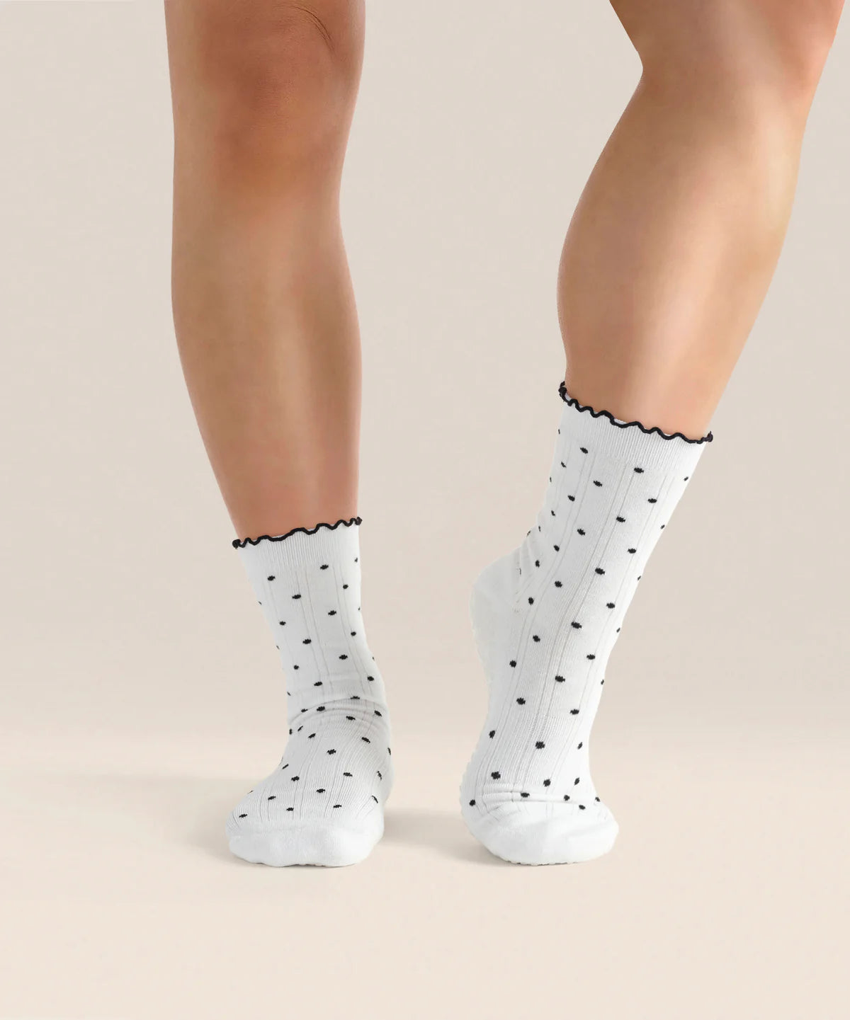 Crew Non Slip Grip Socks - White Polka Ruffle