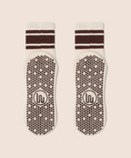 Crew Non Slip Grip Socks - Oat Espresso Stripe