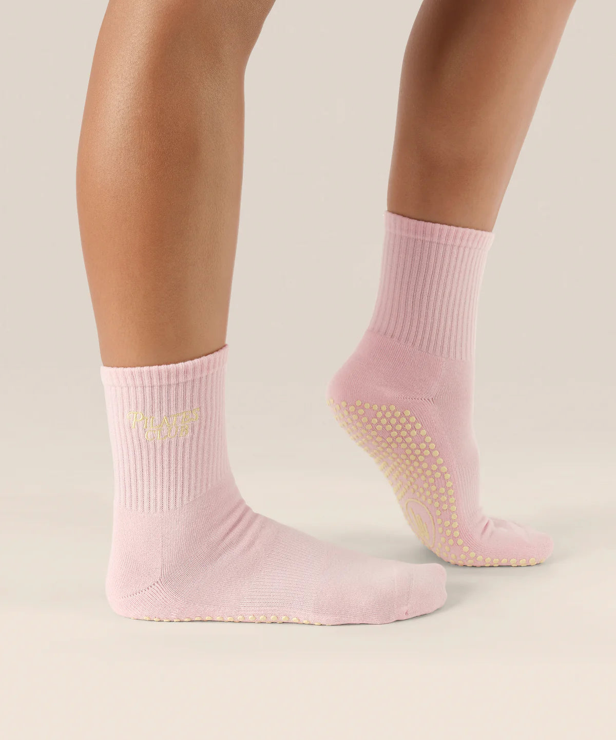 Crew Non Slip Grip Socks - Pilates Club Pink