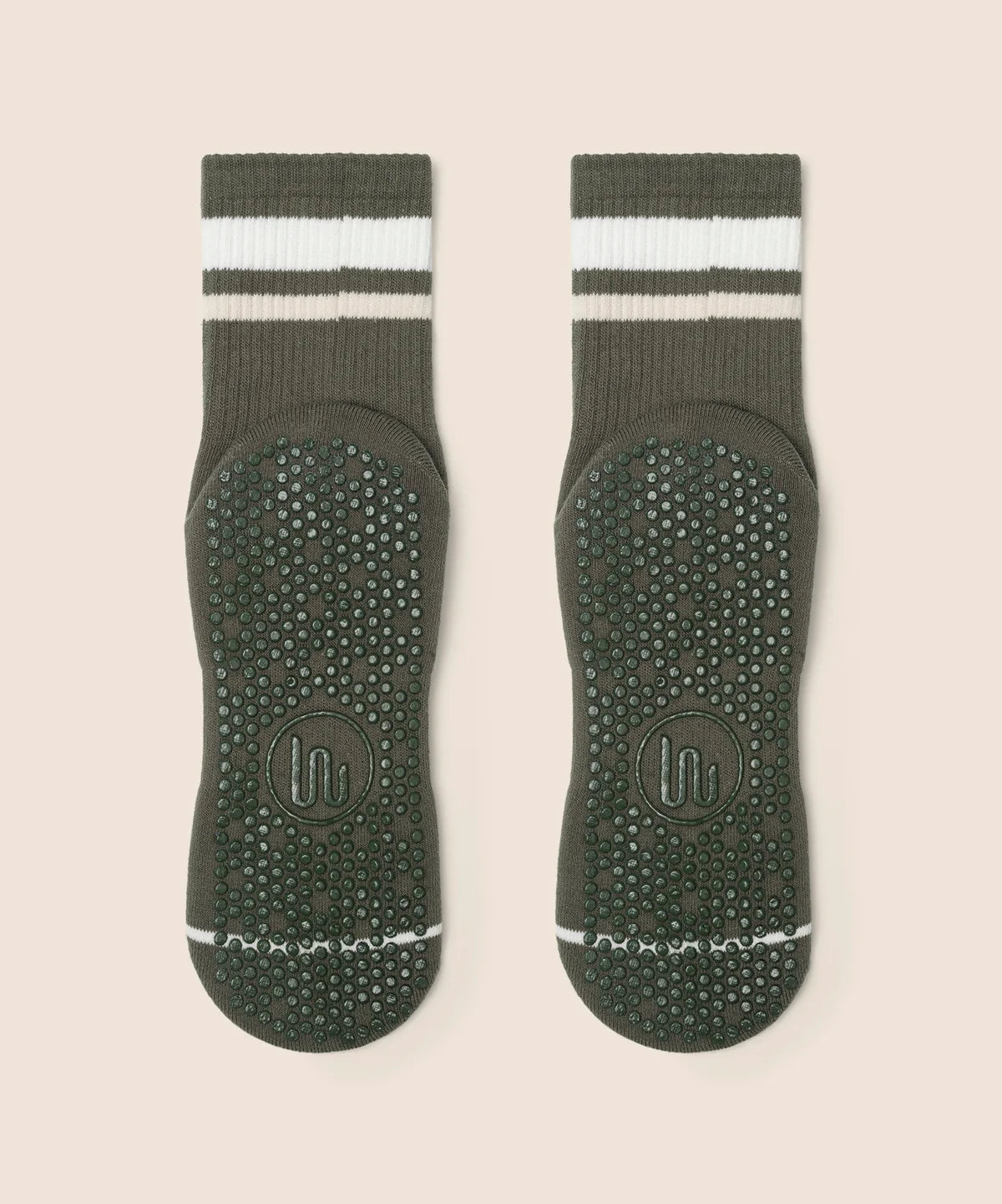 Crew Non Slip Grip Socks - Varsity Stripe Khaki
