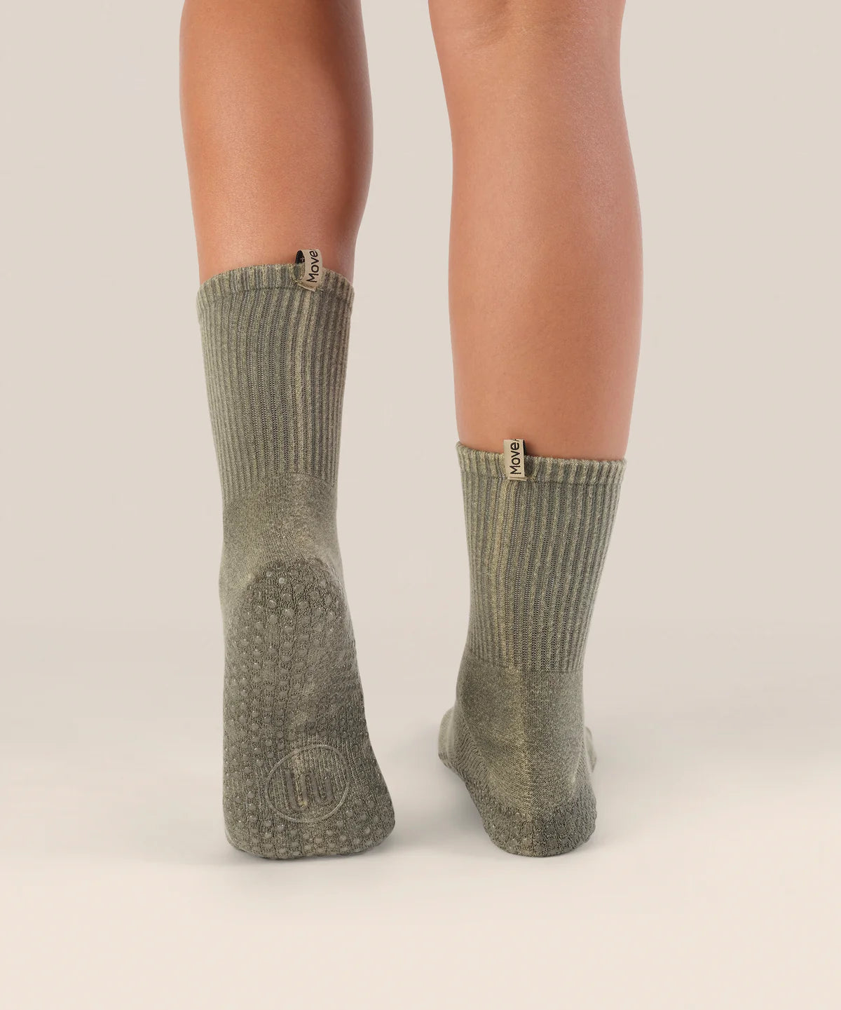 Crew Non Slip Grip Socks - Vintage Rib Khaki
