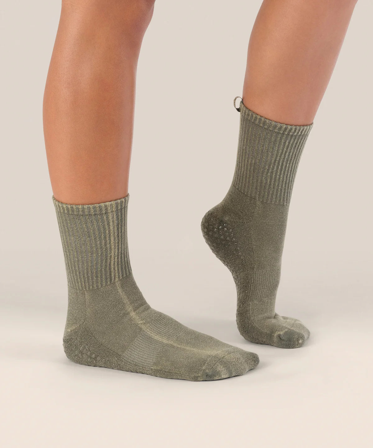Crew Non Slip Grip Socks - Vintage Rib Khaki