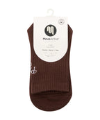 Crew Non Slip Grip Socks - Pilates Club Brown