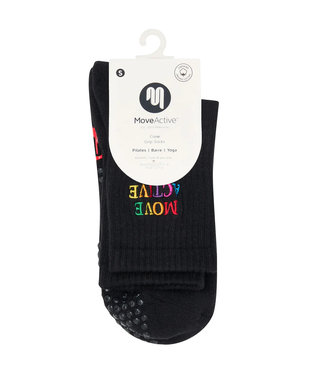 Crew Non Slip Grip Socks - Signature Rainbow Black