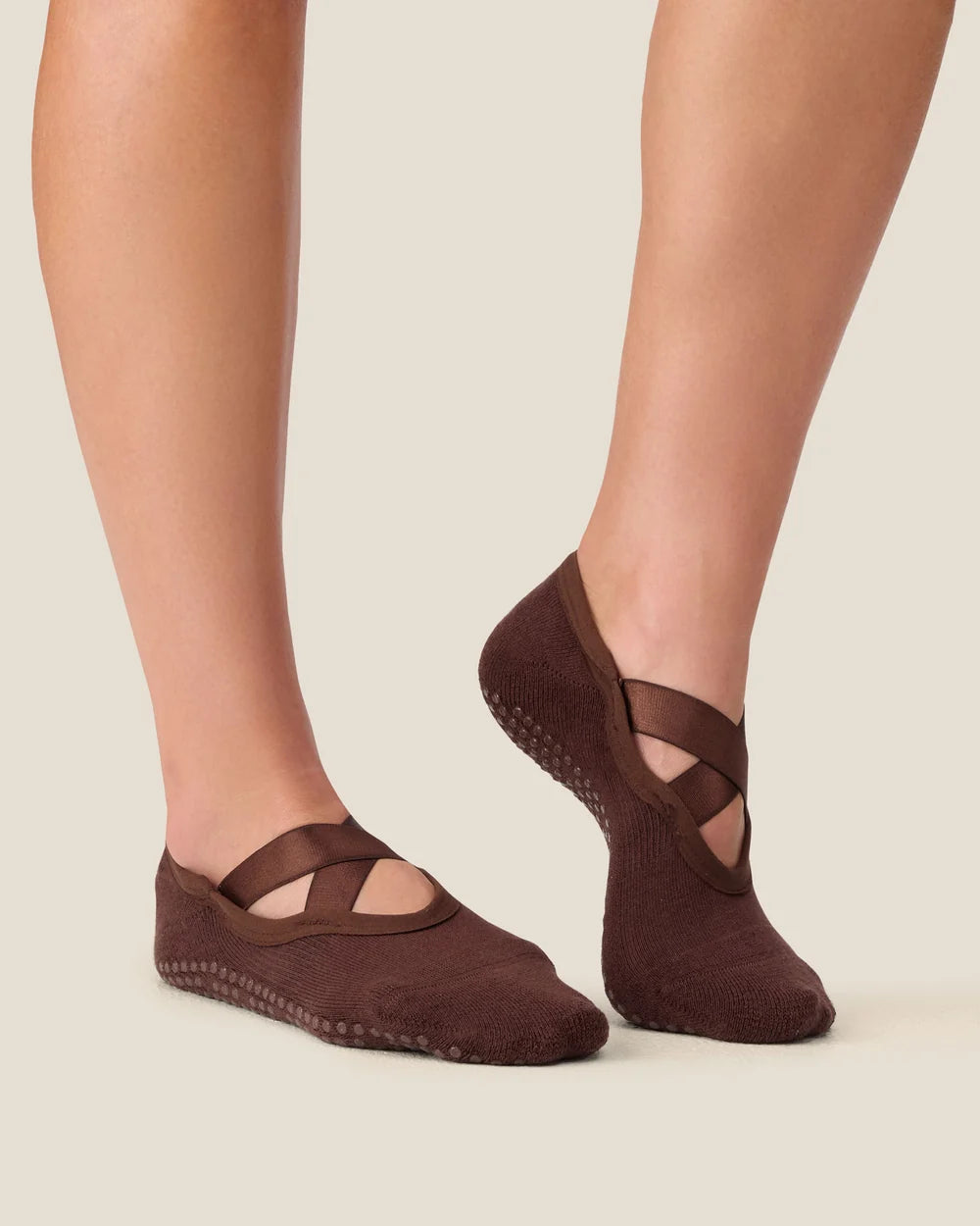 [MoveActive] Ballet Non Slip Grip Socks - Wide Cross Espresso