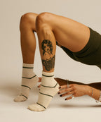 Quarter Crew Non Slip Grip Socks - Baseline Oat