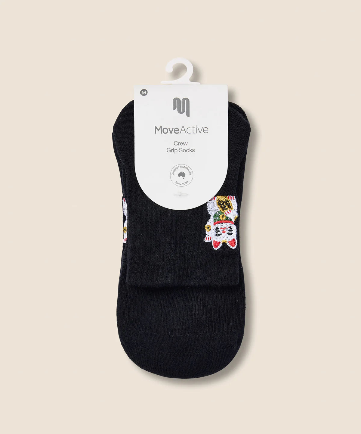 Crew Non Slip Grip Socks - Fortune Kitty Black
