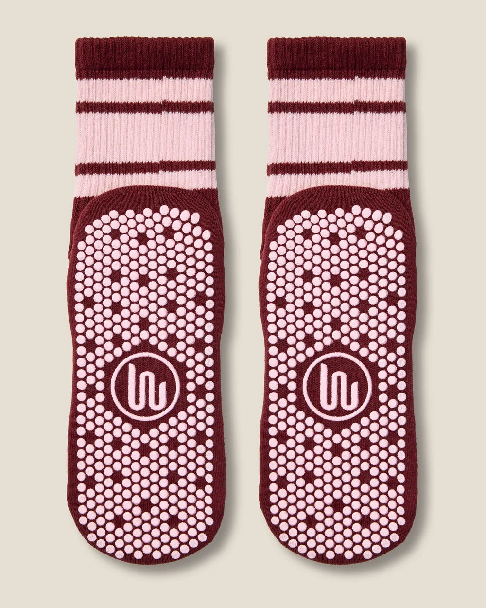 [MoveActive] Crew Non Slip Grip Socks - Cabernet Pink Stripe