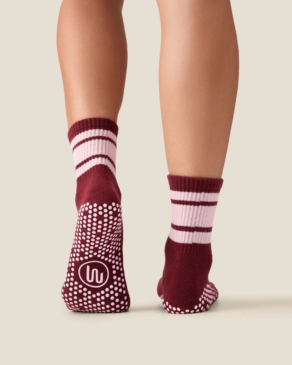 [MoveActive] Crew Non Slip Grip Socks - Cabernet Pink Stripe