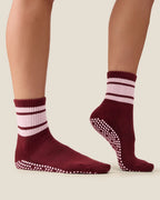 [MoveActive] Crew Non Slip Grip Socks - Cabernet Pink Stripe