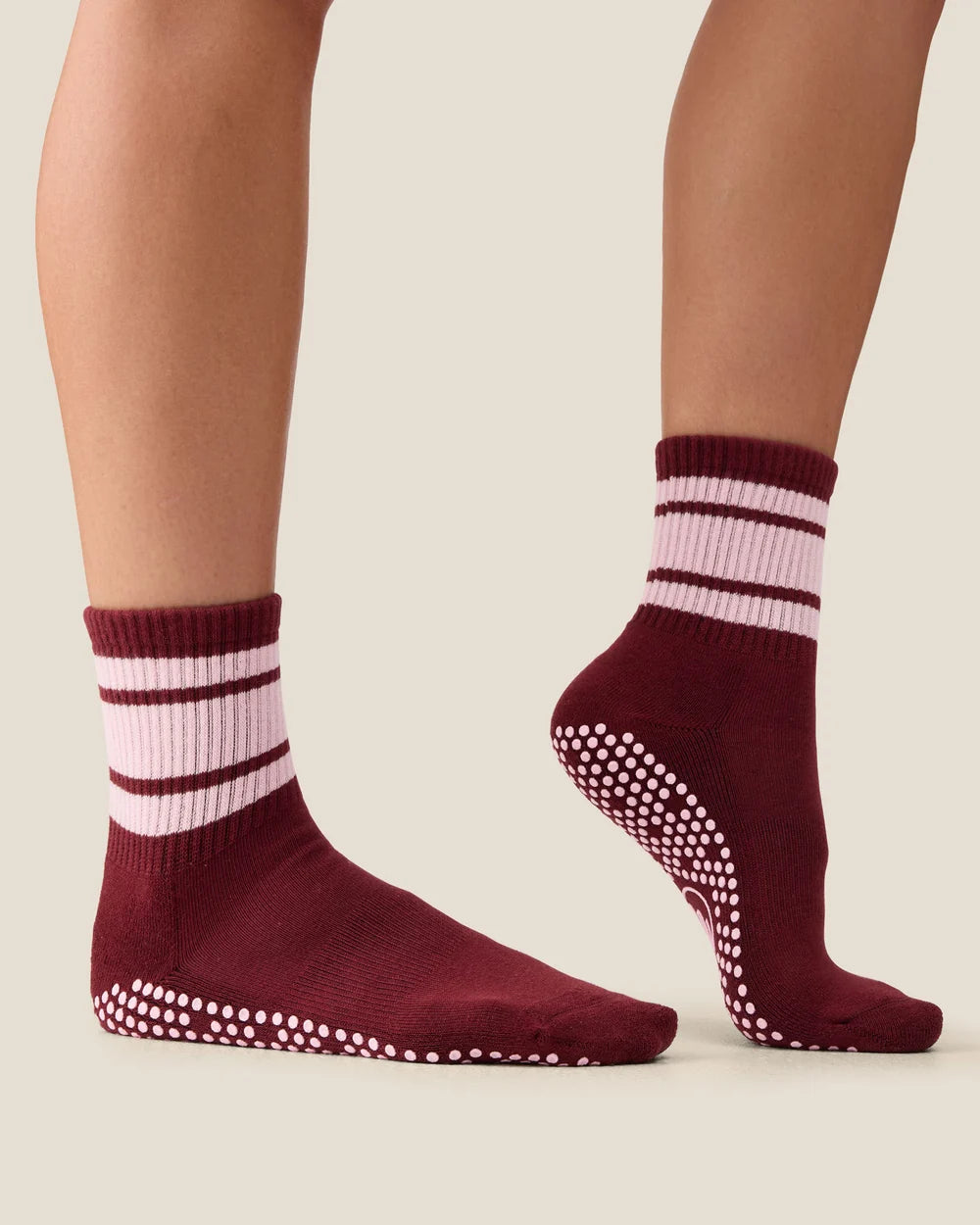 [MoveActive] Crew Non Slip Grip Socks - Cabernet Pink Stripe