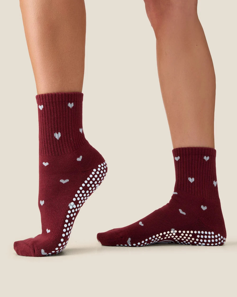 [MoveActive] Crew Non Slip Grip Socks - Love Me Cabernet