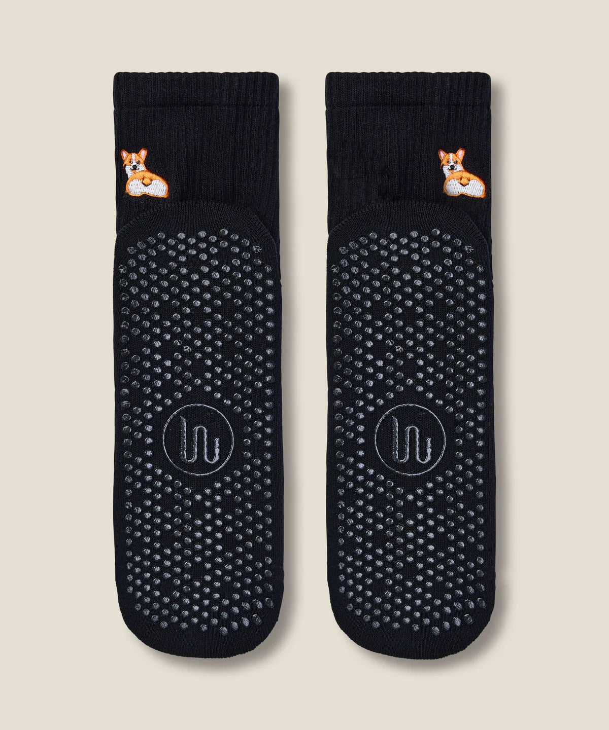 Crew Non Slip Grip Socks - Corgi Black