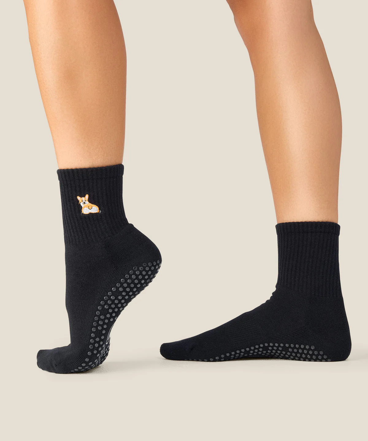 Crew Non Slip Grip Socks - Corgi Black