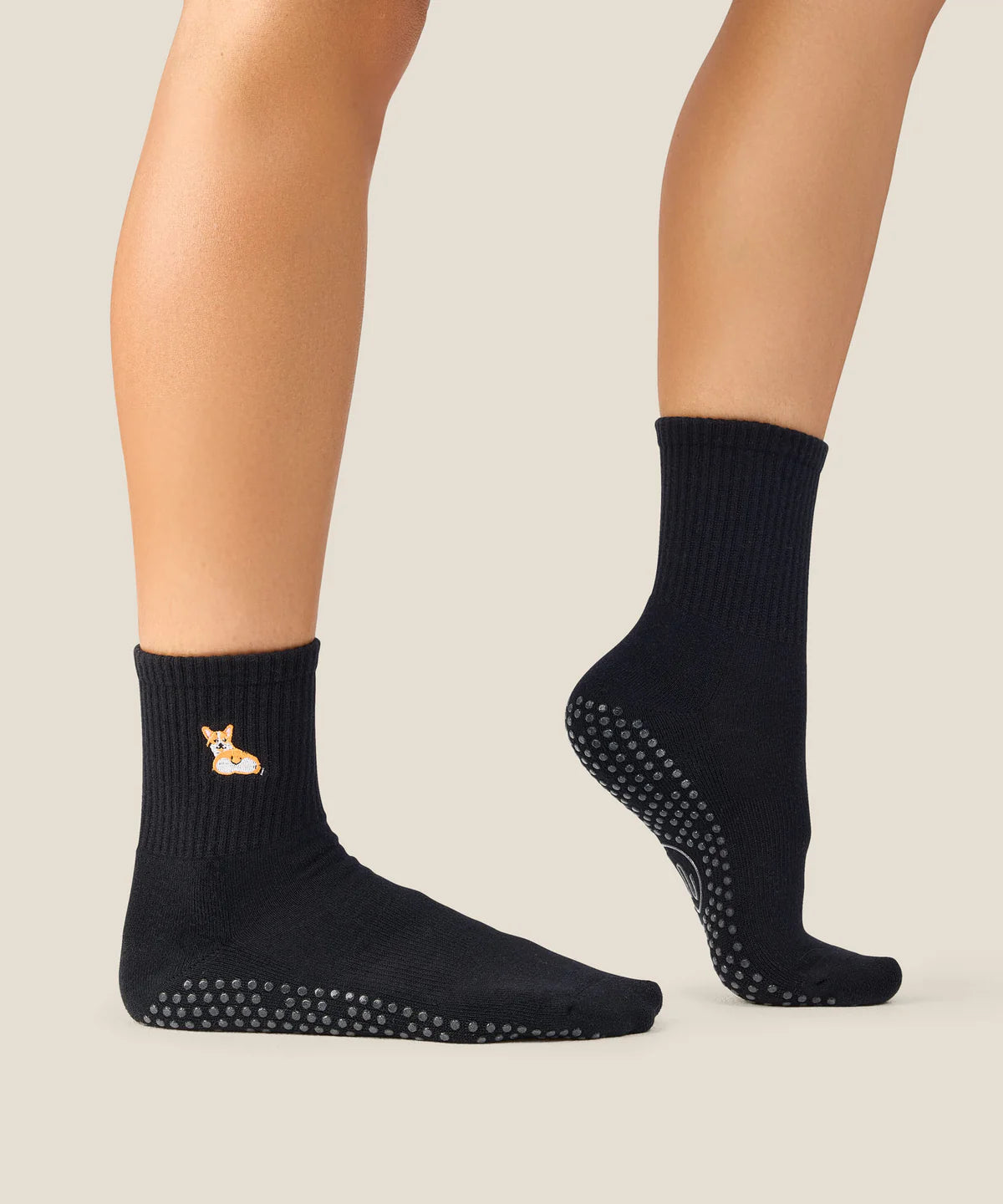 Crew Non Slip Grip Socks - Corgi Black