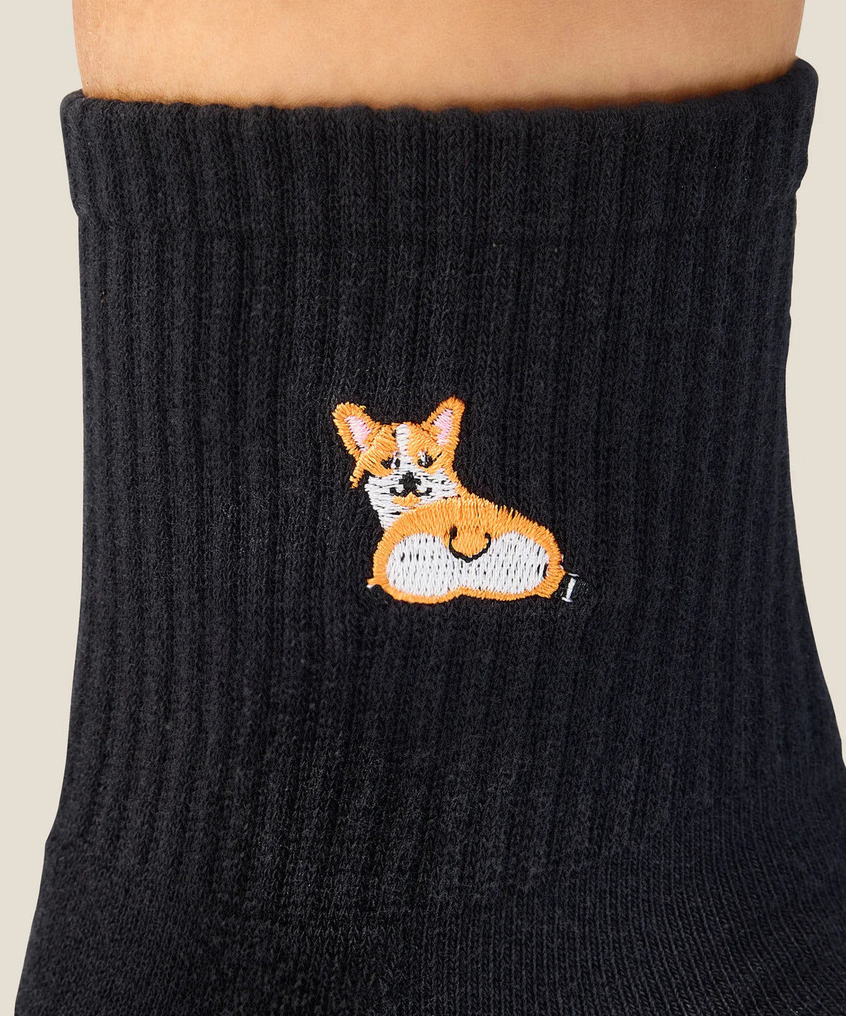 Crew Non Slip Grip Socks - Corgi Black