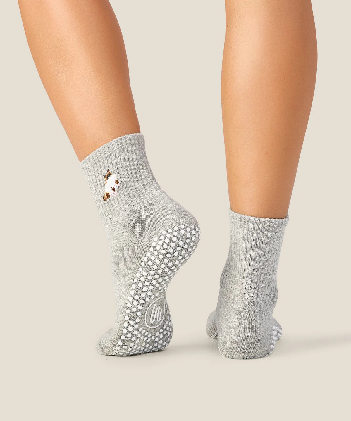 Crew Non Slip Grip Socks - Ginger Cat Grey Marle