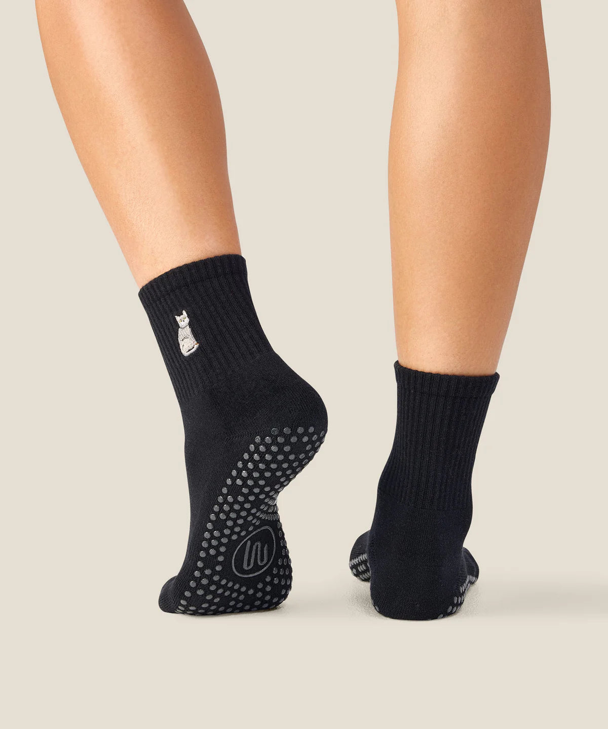Crew Non Slip Grip Socks - Grey Cat Black