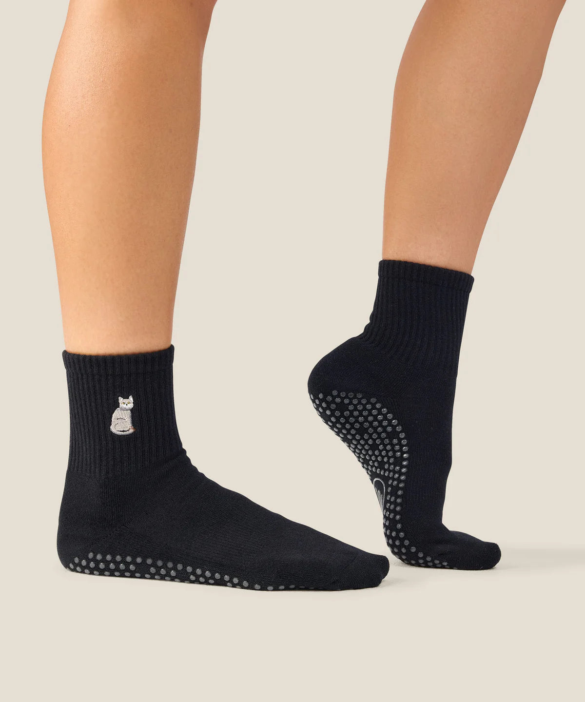 Crew Non Slip Grip Socks - Grey Cat Black