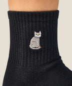Crew Non Slip Grip Socks - Grey Cat Black