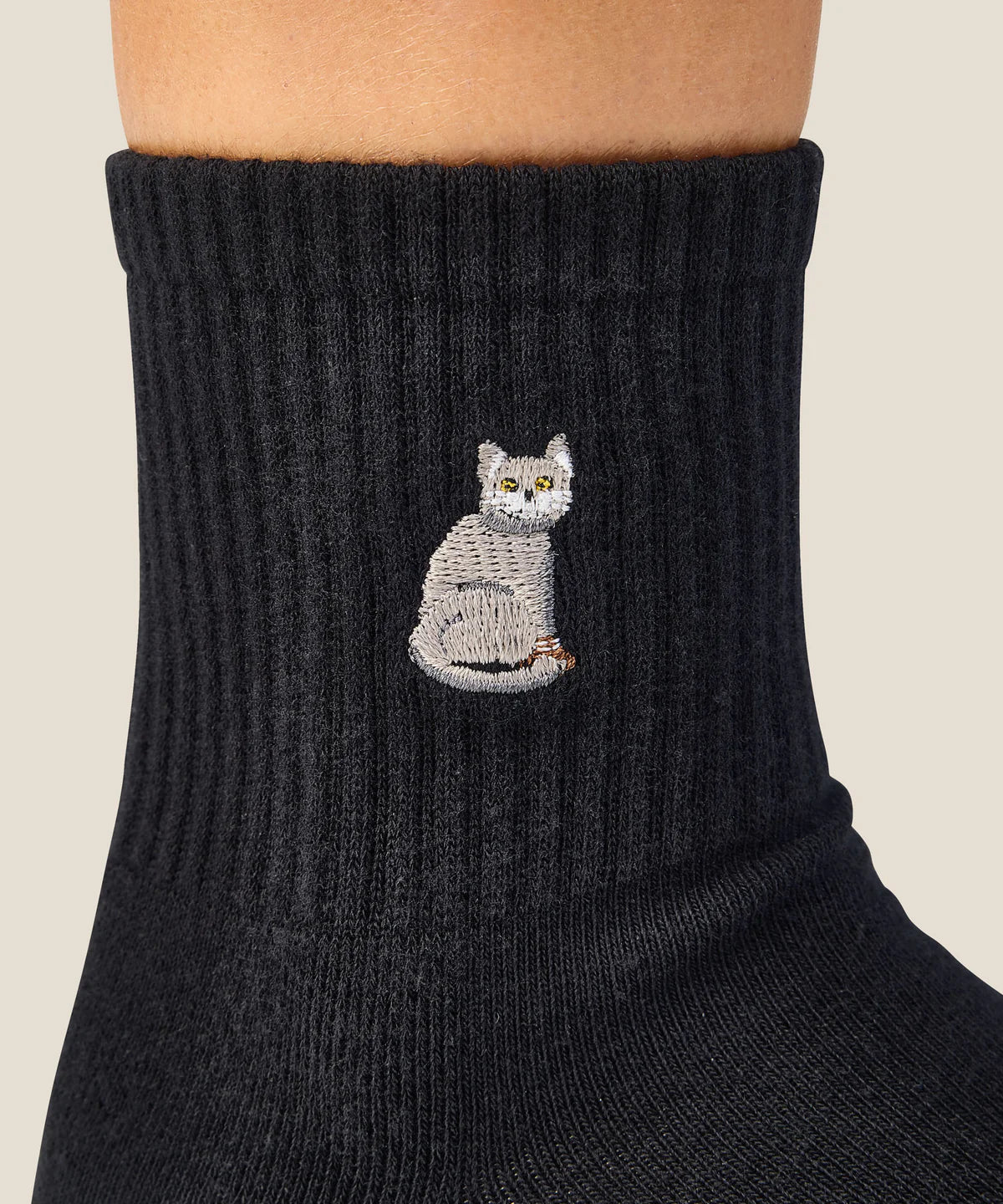 Crew Non Slip Grip Socks - Grey Cat Black