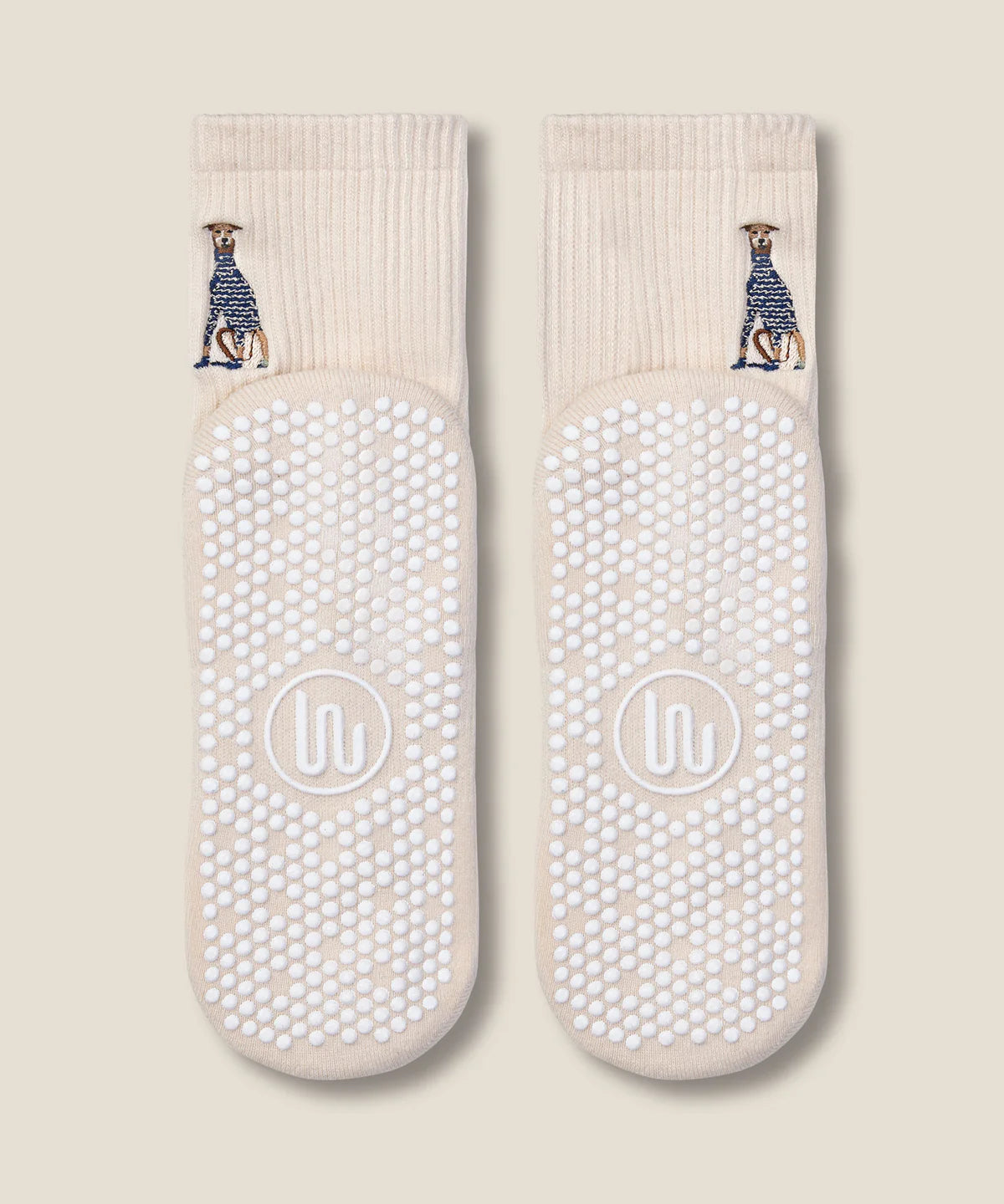 Crew Non Slip Grip Socks - Greyhound Oat