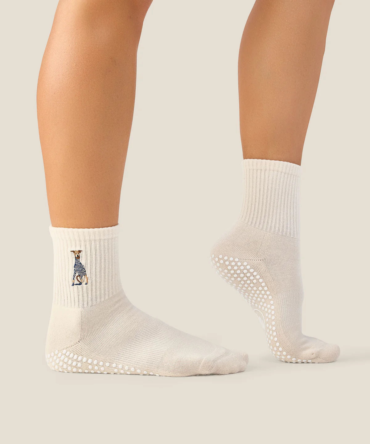Crew Non Slip Grip Socks - Greyhound Oat