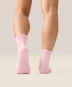 Crew Non Slip Grip Socks - Heart Ruffle Pink