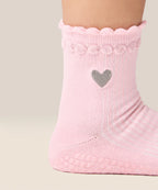 Crew Non Slip Grip Socks - Heart Ruffle Pink