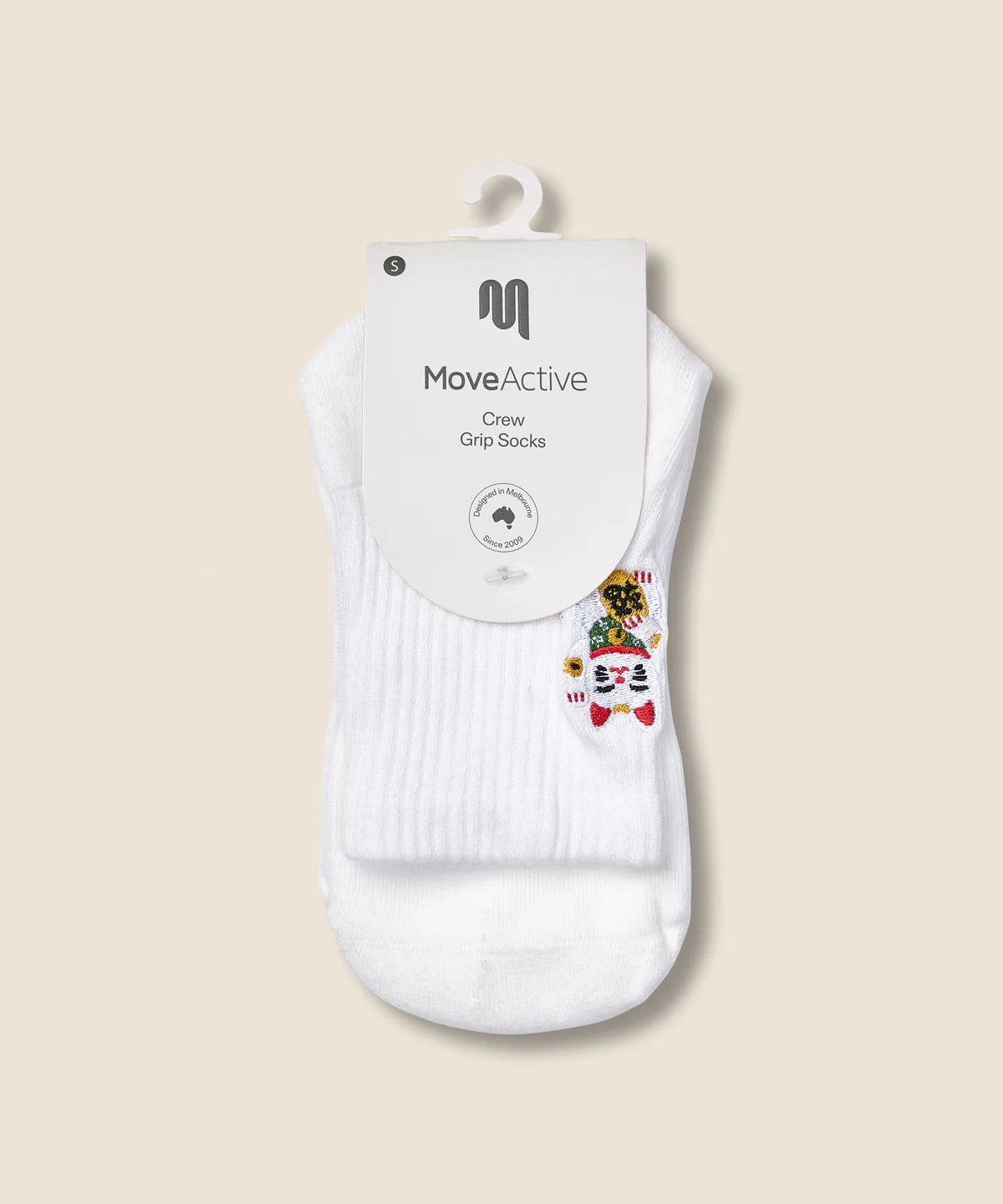 Crew Non Slip Grip Socks - Fortune Kitty Ivory
