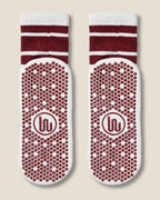 [MoveActive] Crew Non Slip Grip Socks - White Cabernet Stripe