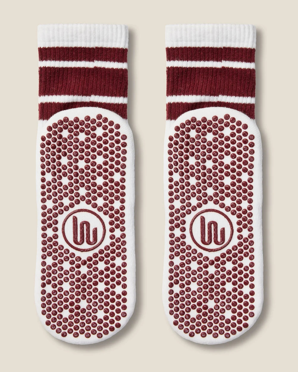 [MoveActive] Crew Non Slip Grip Socks - White Cabernet Stripe