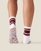 [MoveActive] Crew Non Slip Grip Socks - White Cabernet Stripe