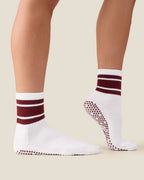 [MoveActive] Crew Non Slip Grip Socks - White Cabernet Stripe