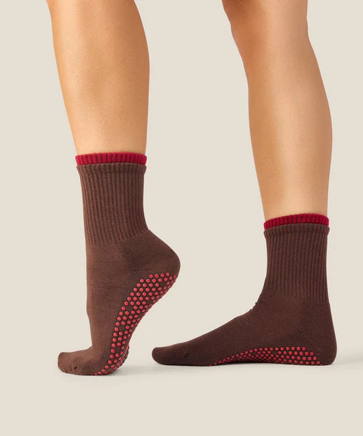 Crew Non Slip Grip Socks - Layer Espresso