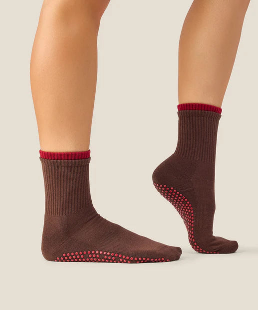 Crew Non Slip Grip Socks - Layer Espresso