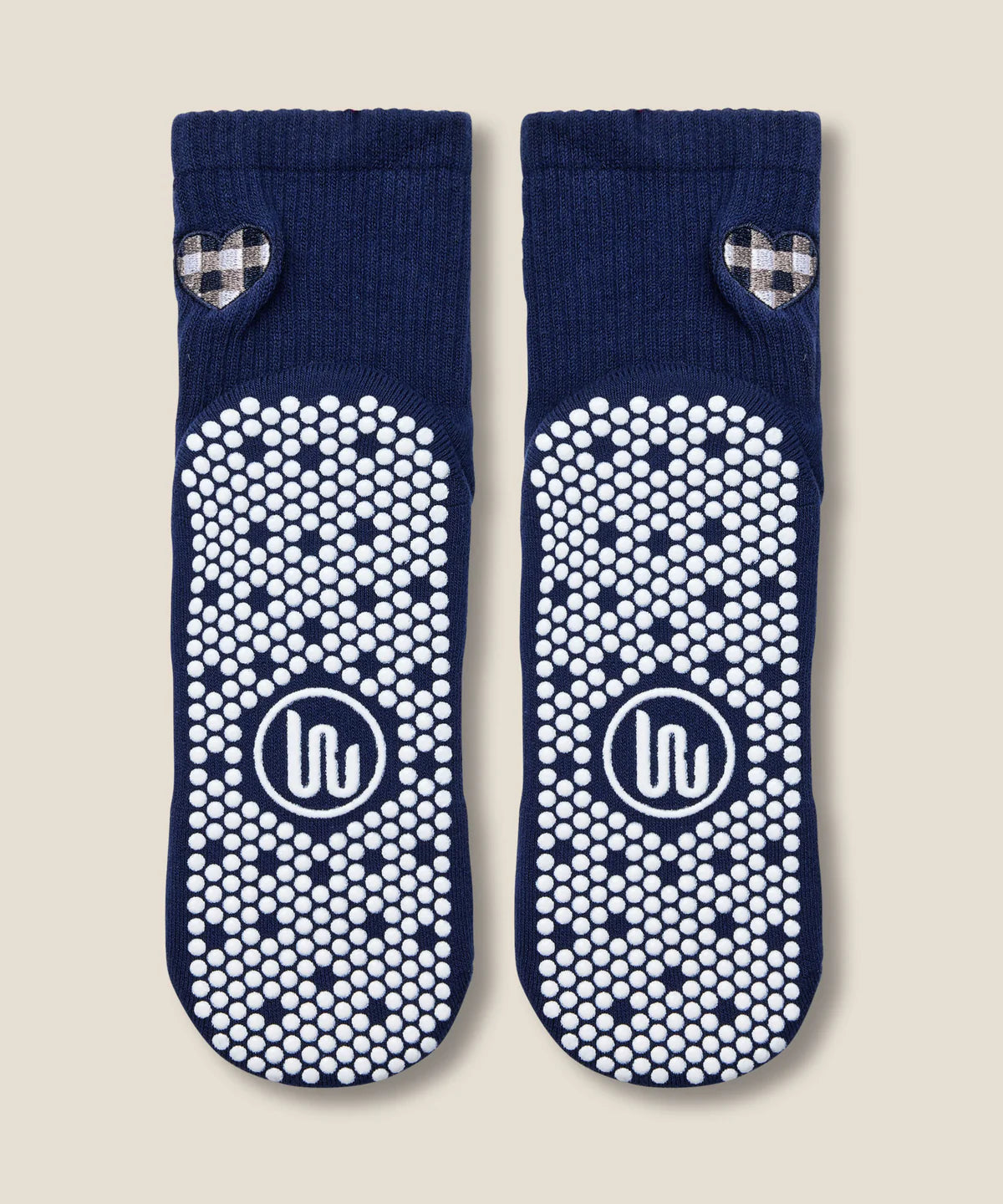 Crew Non Slip Grip Socks - Gingham Heart Navy