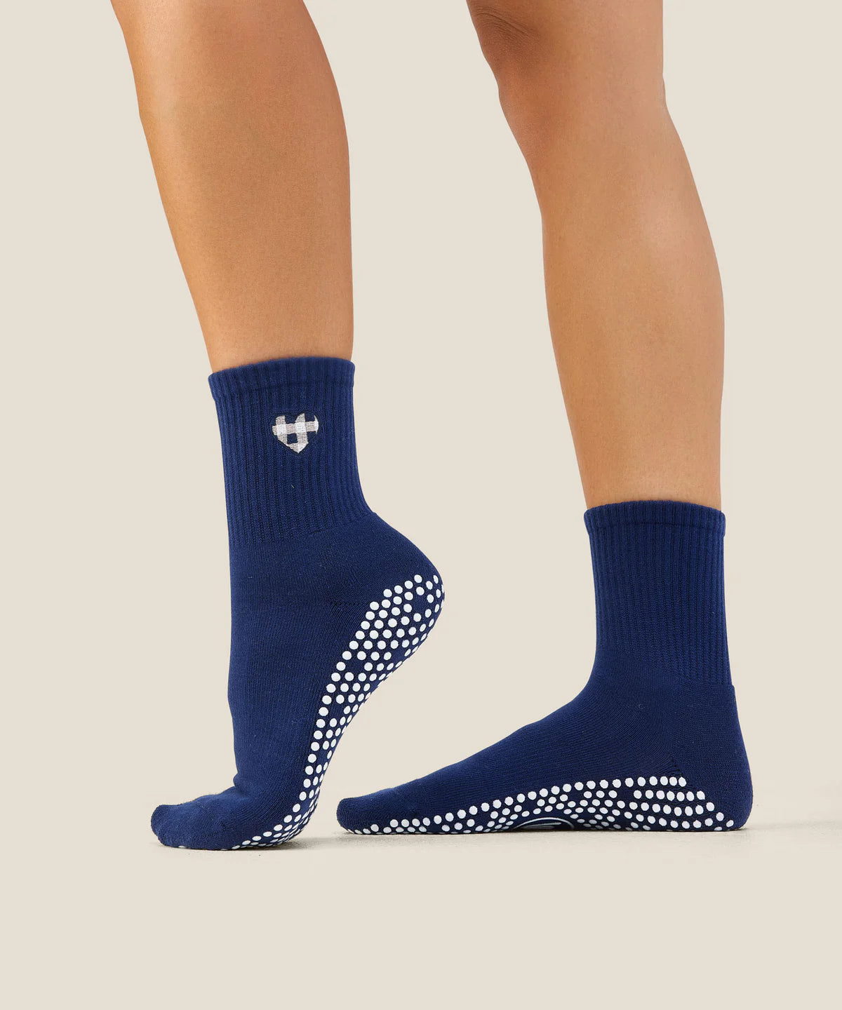 Crew Non Slip Grip Socks - Gingham Heart Navy