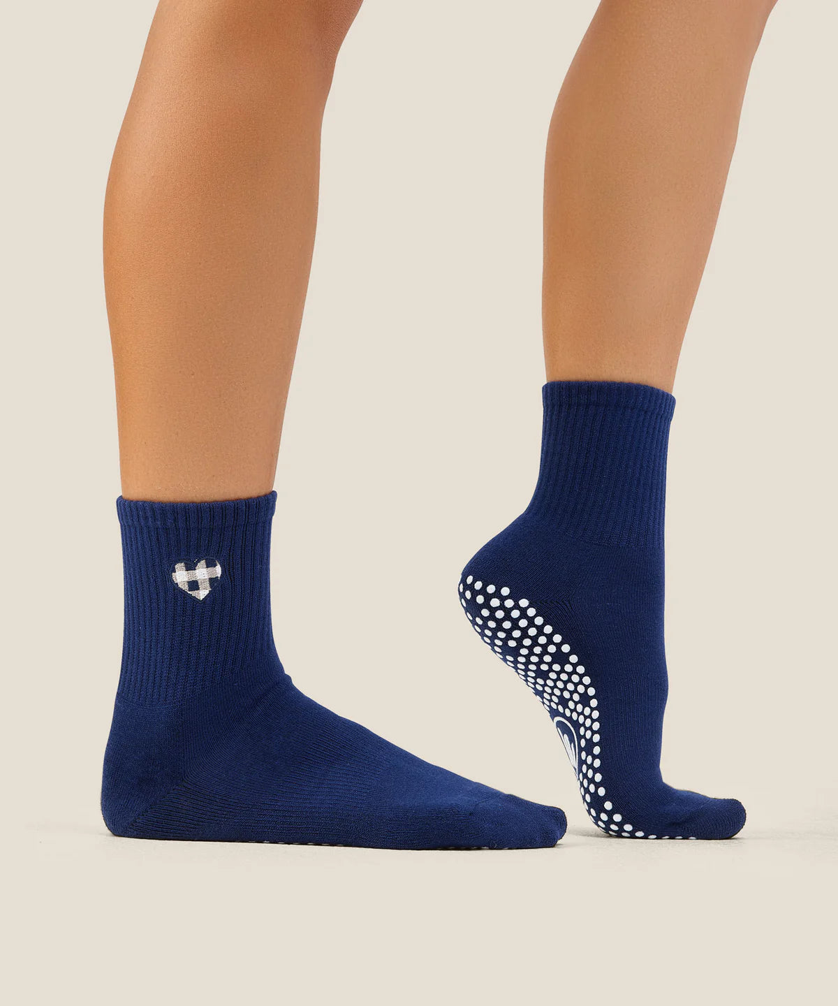 Crew Non Slip Grip Socks - Gingham Heart Navy