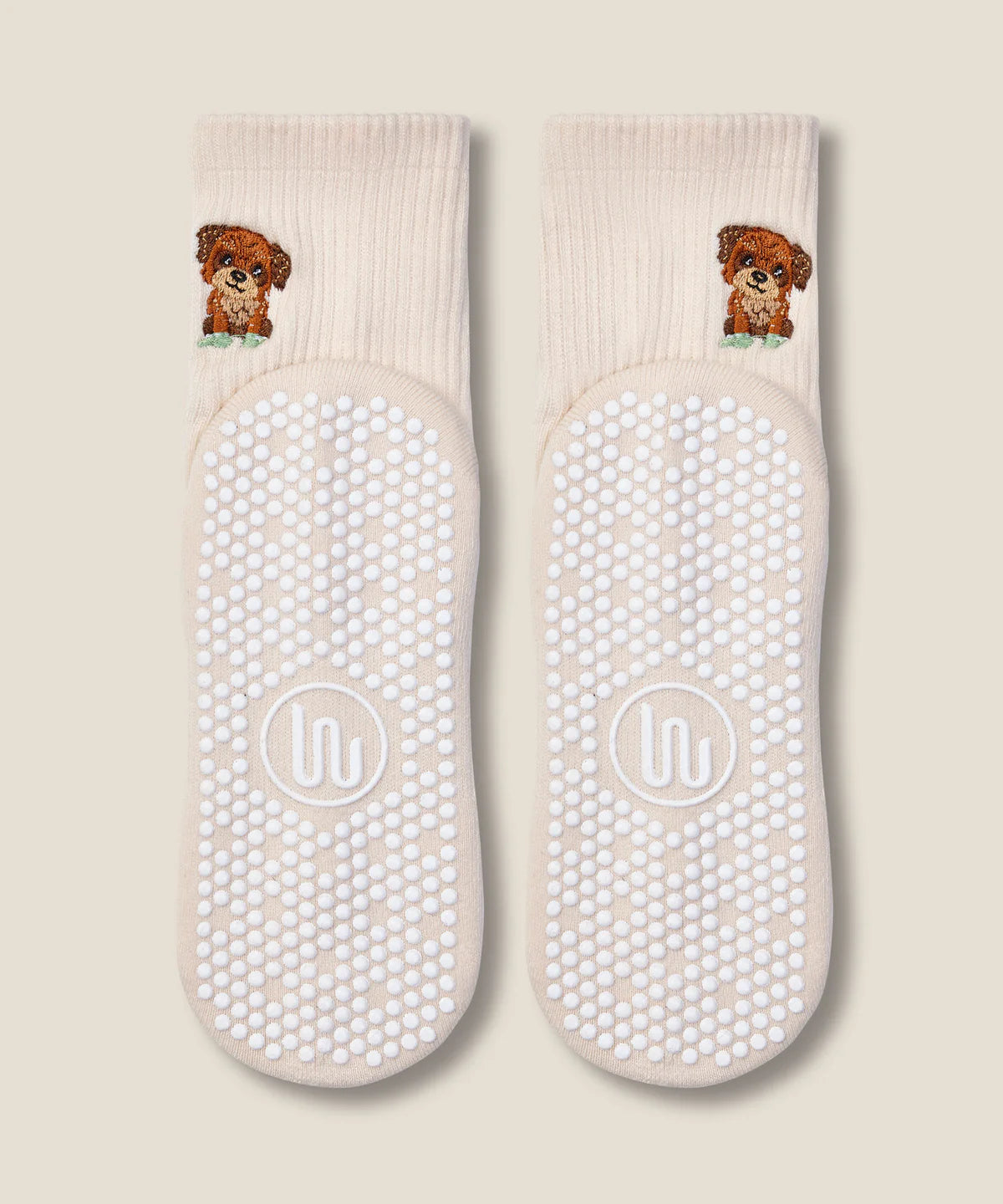Crew Non Slip Grip Socks - Poodle Oat
