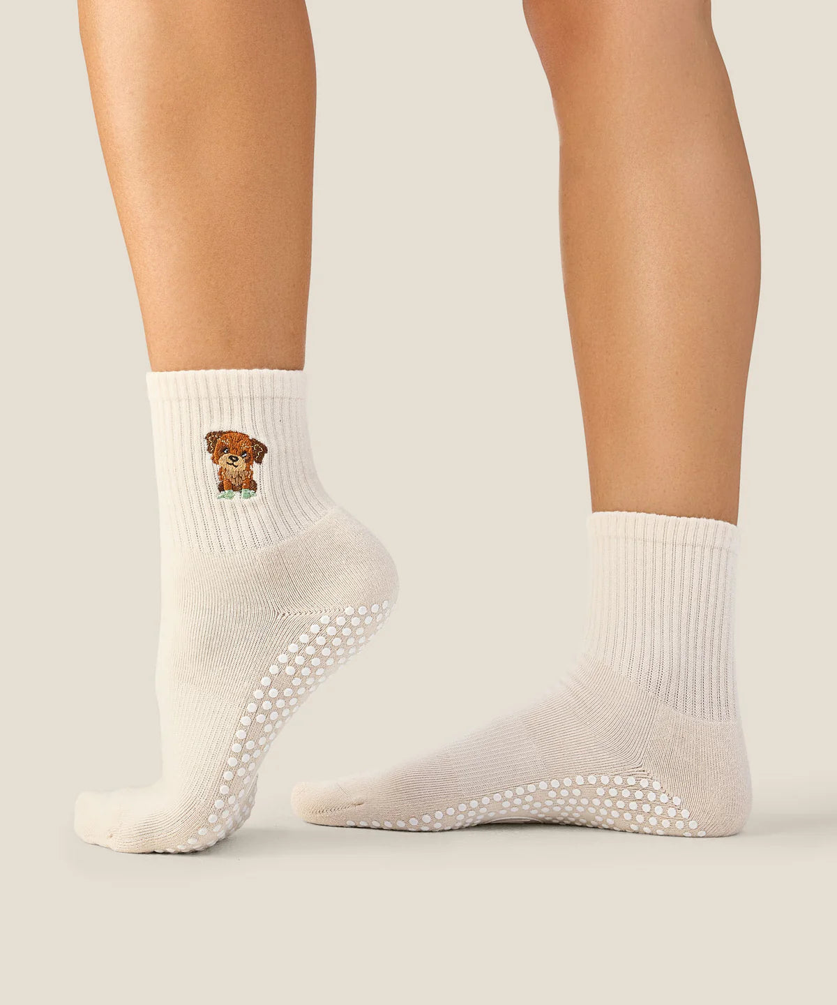 Crew Non Slip Grip Socks - Poodle Oat