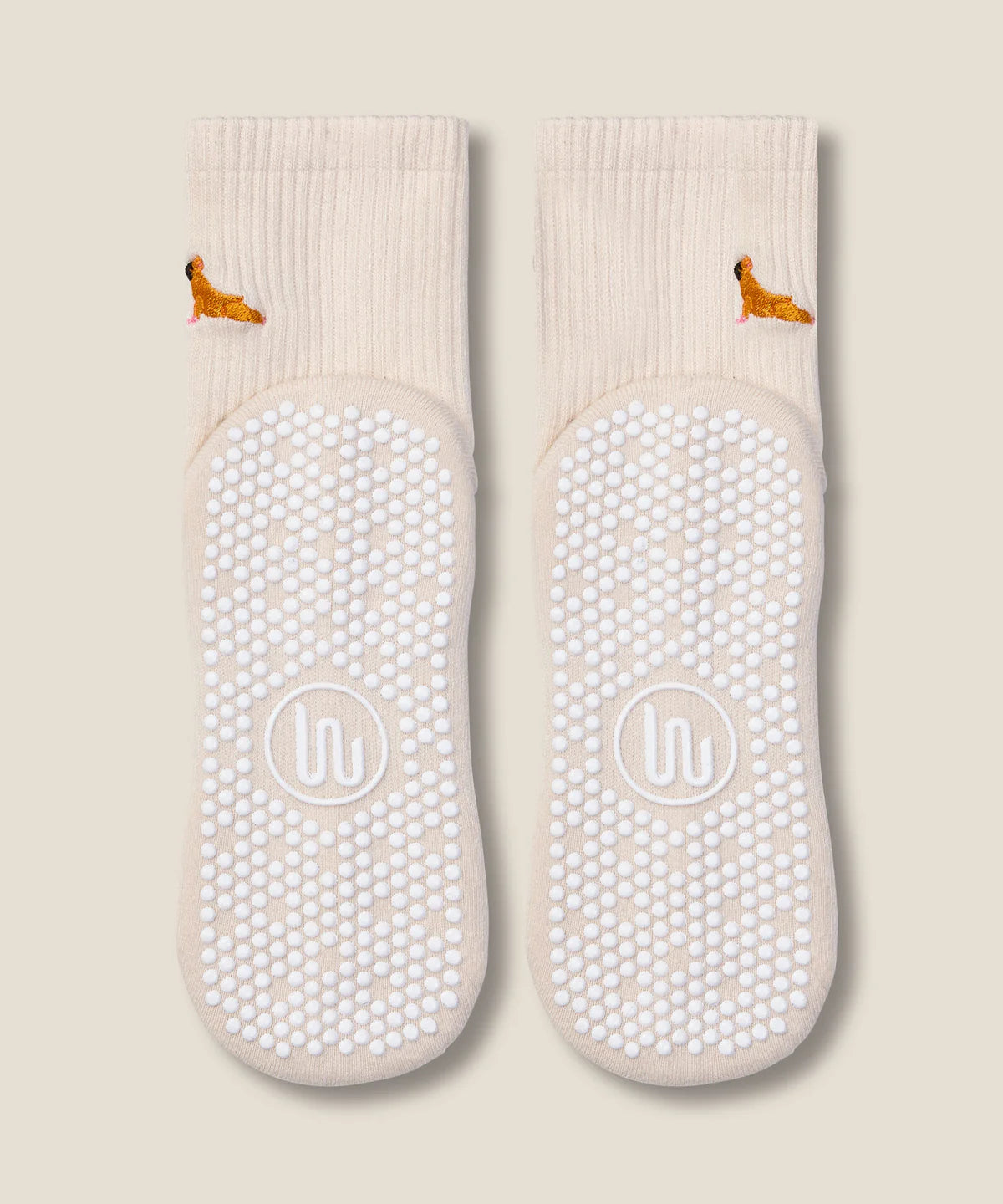 Crew Non Slip Grip Socks - Pug Oat